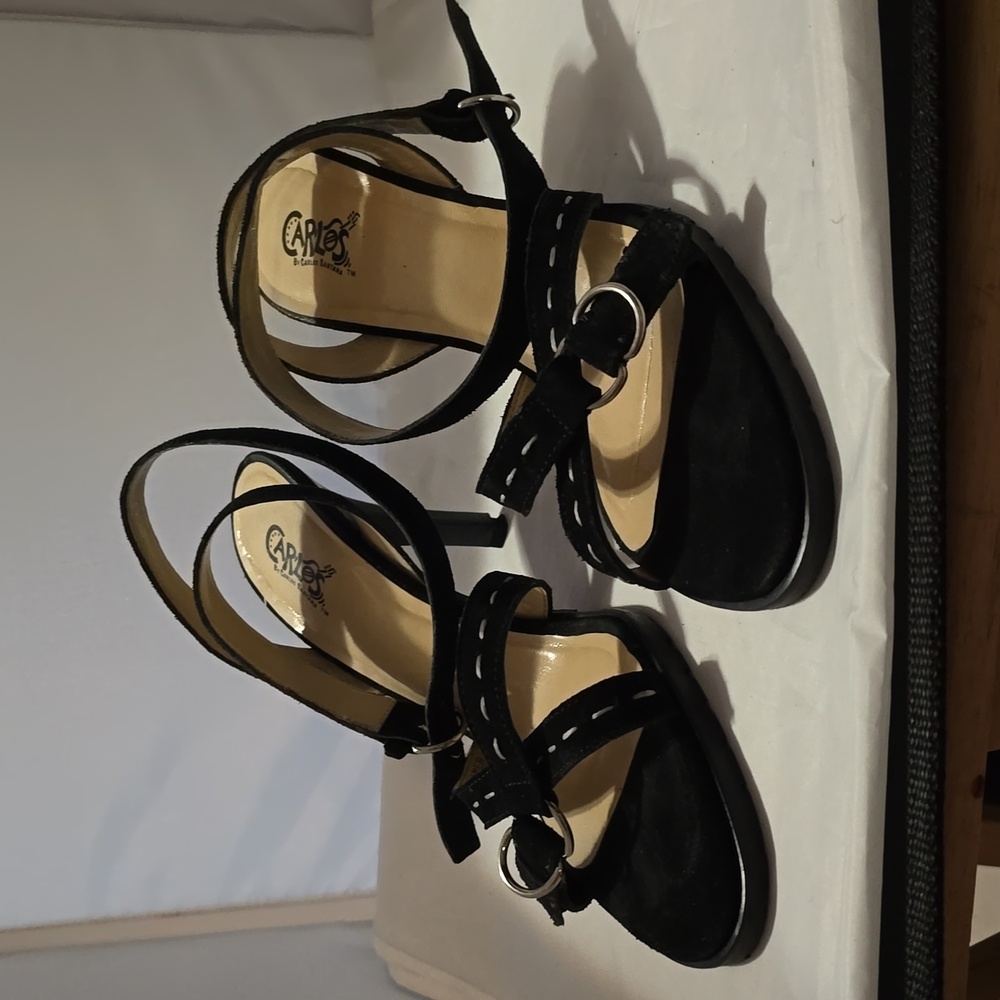Carlos Santana black suede, ankle straped sandals